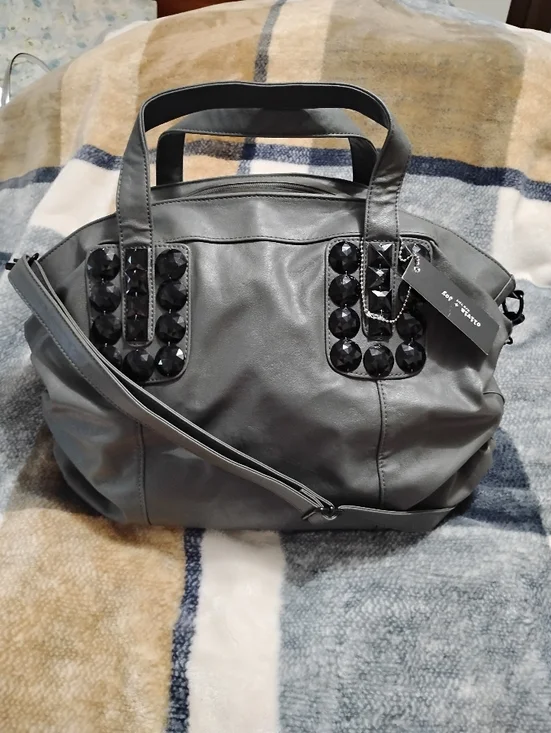 NWT💕OLIVIA & JOY New York! Gray Studded Large Tote Bag with Removable Strap - Picture 1 of 12